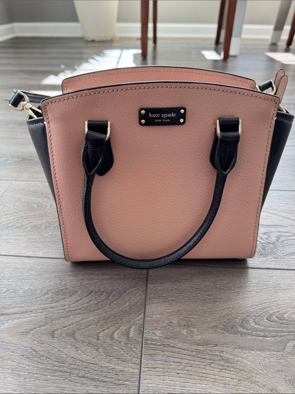Kate Spade Pink and Black Leather Satchel with Gold Hardware